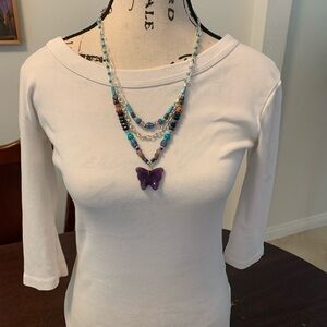 Johnny Was Multicolor Beaded Necklace with Purple Pendant